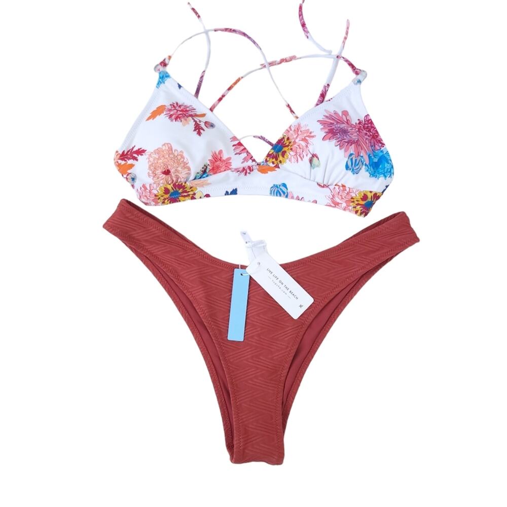 Cupshe Floral Bikini XL Brazilian Cheeky Sexy Bikini Flower Bathing Suit Juniors